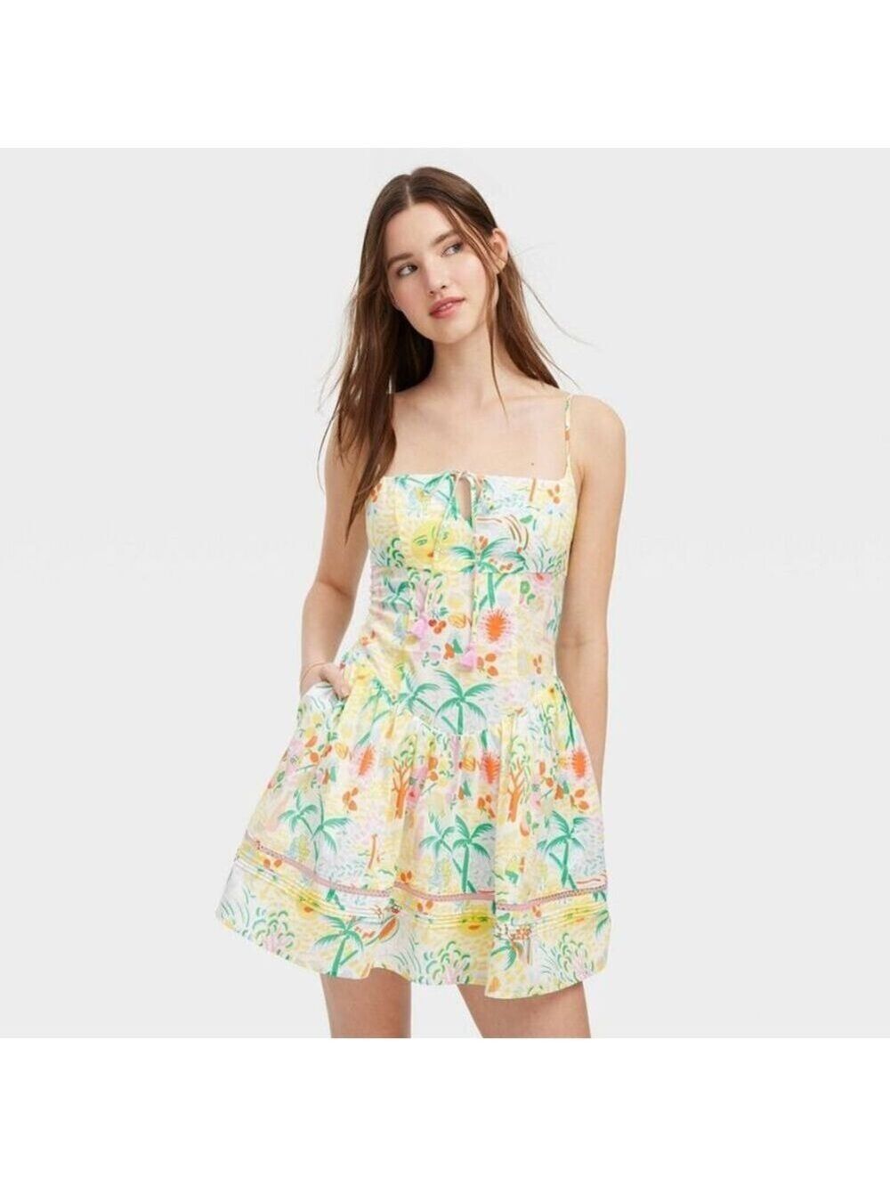 Roller Rabbit nwt Tropical Print Sundress in White, Green, Yellow, Pink size med